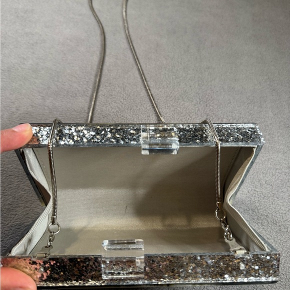 Silver Glitter Evil Eye Clutch with Strap - Picture 4 of 12